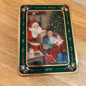 VTG 1993 OREO Cookie Collectible Christmas Holiday Tin "Unlock the Magic"‎